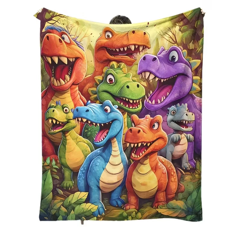 Cartoon Dinosaur Print Flannel Blanket