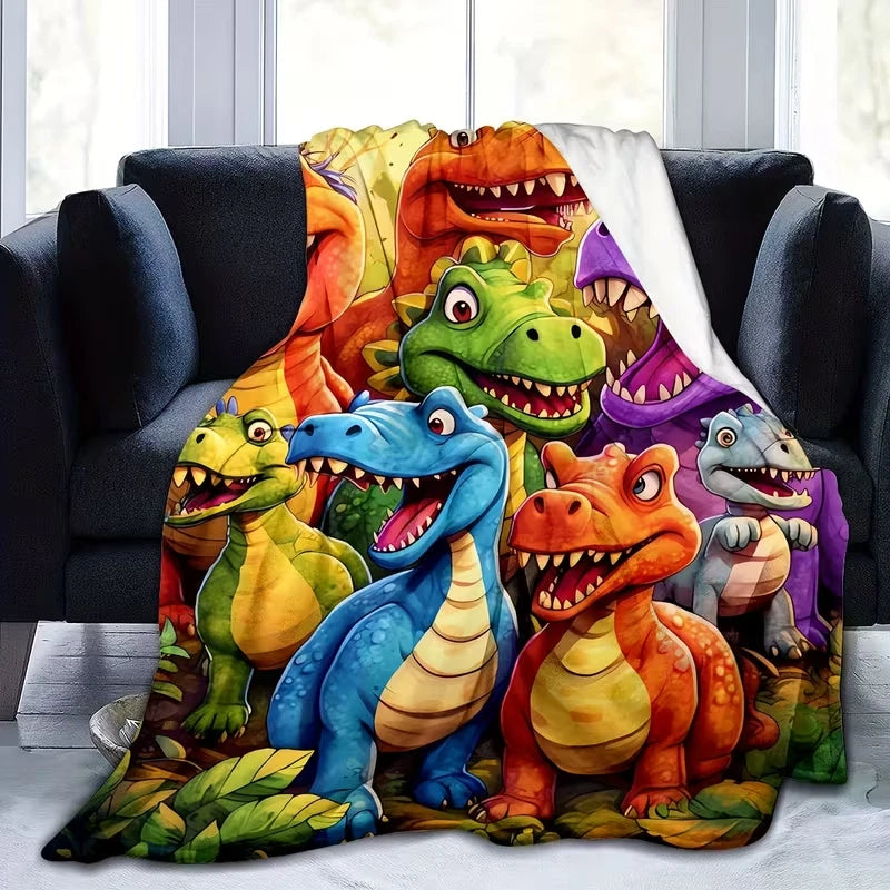 Cartoon Dinosaur Print Flannel Blanket