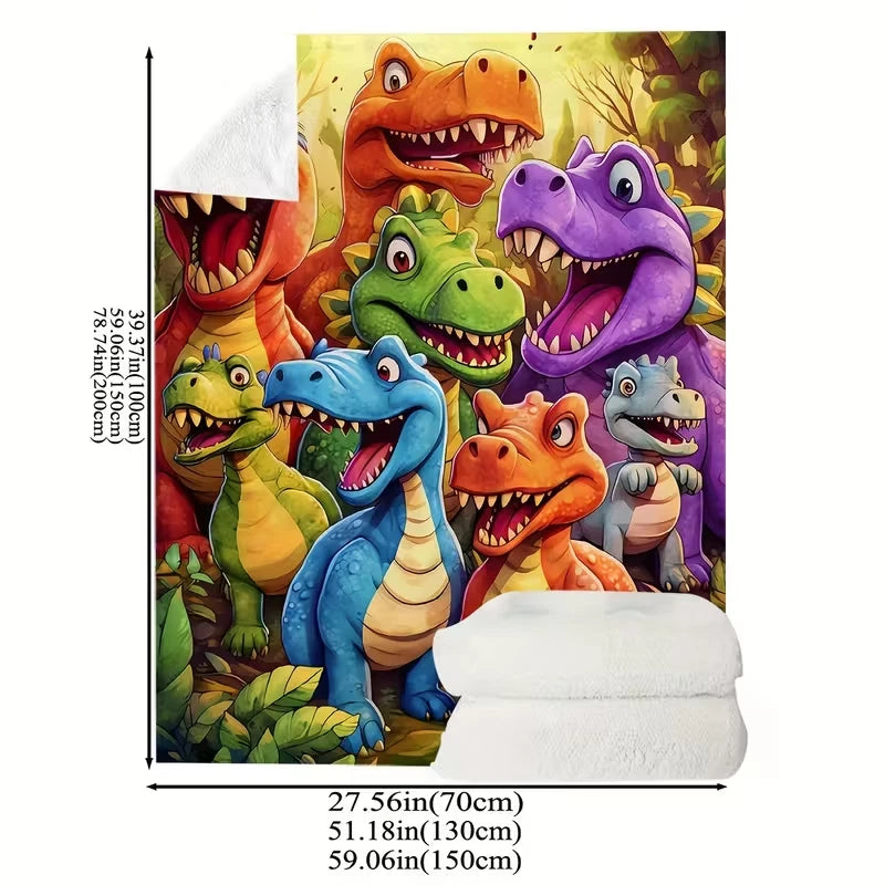 Cartoon Dinosaur Print Flannel Blanket
