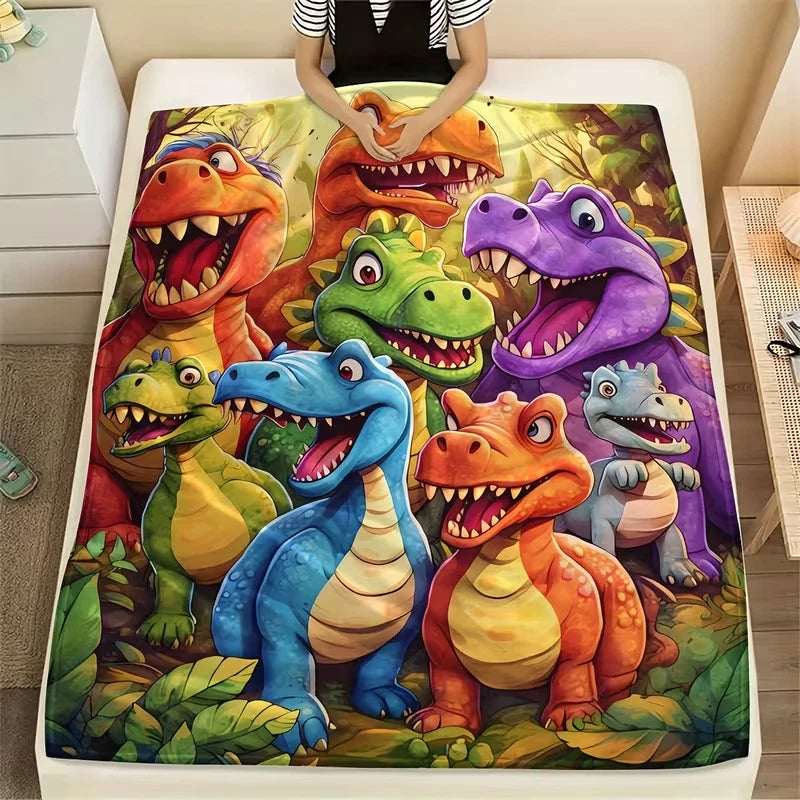 Cartoon Dinosaur Print Flannel Blanket