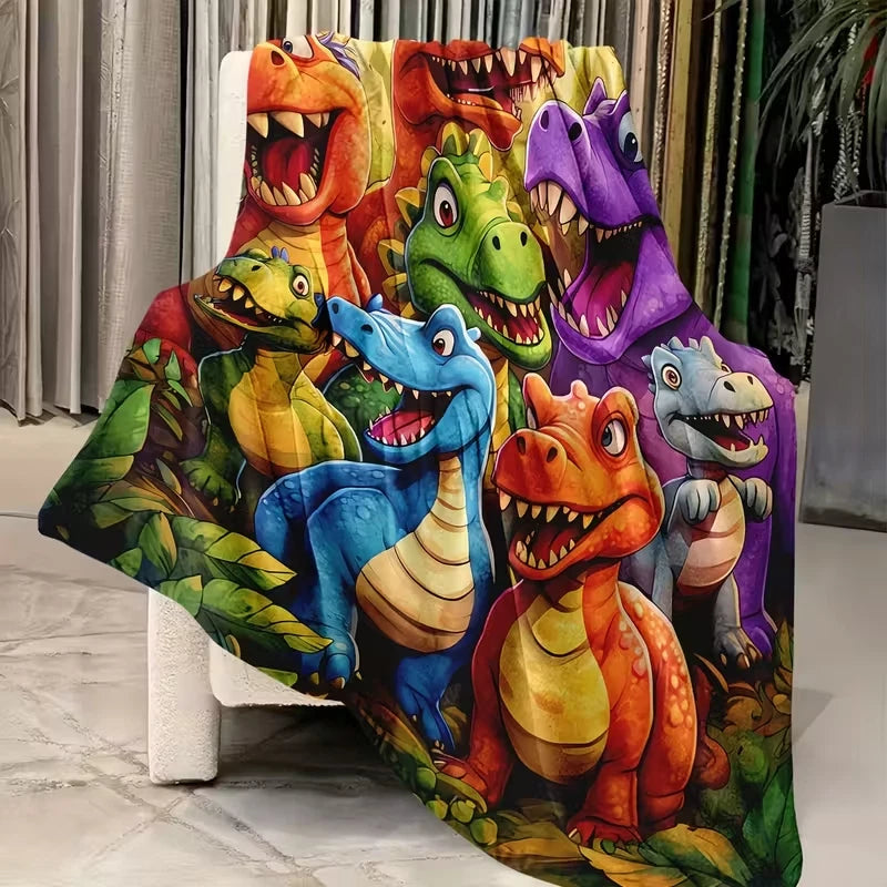 Cartoon Dinosaur Print Flannel Blanket